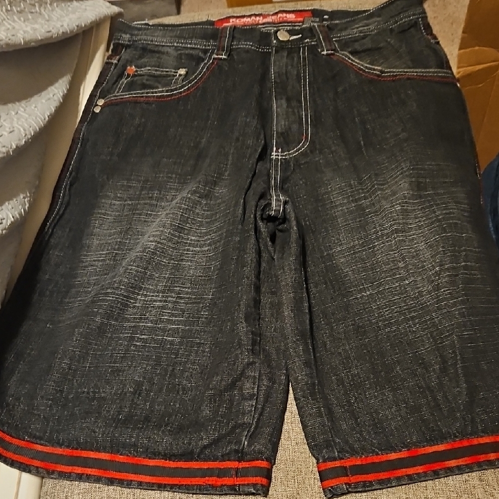 Men's Denim Shorts with Red Trim